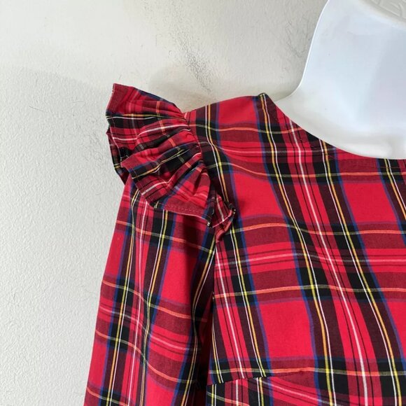 Re-Imagined by J. Crew Women's Red Tartan Ruffle Long Sleeve Top Blouse Small - Picture 3 of 9